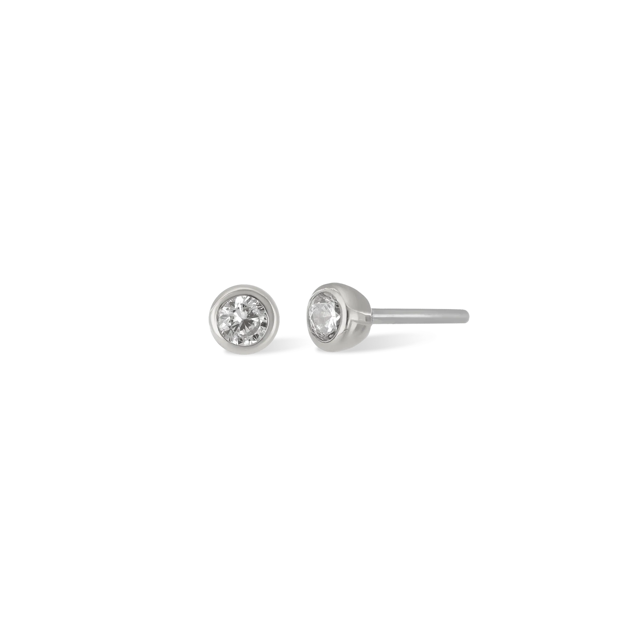 14K Gold Tiny 2mm Bezel CZ Flat Back Stud