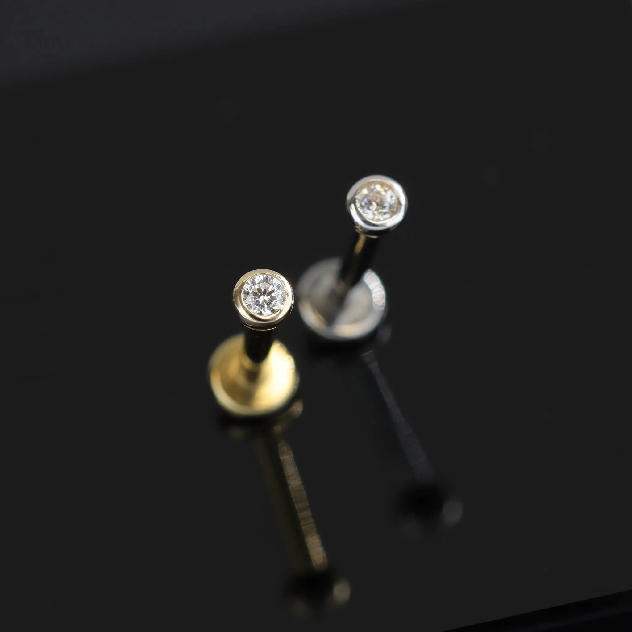 14K Gold Tiny 2mm Bezel CZ Flat Back Stud