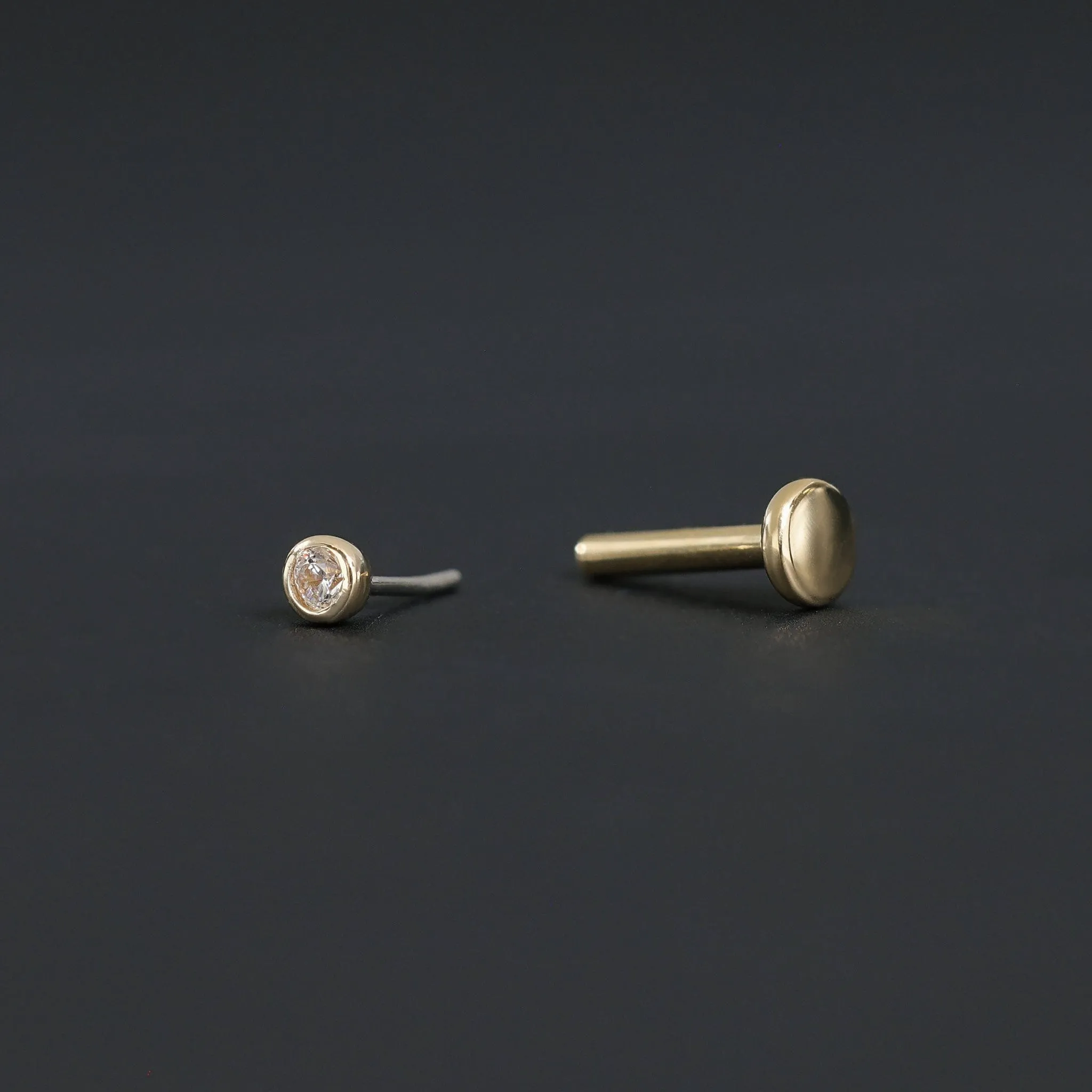 14K Gold Tiny 2mm Bezel CZ Flat Back Stud
