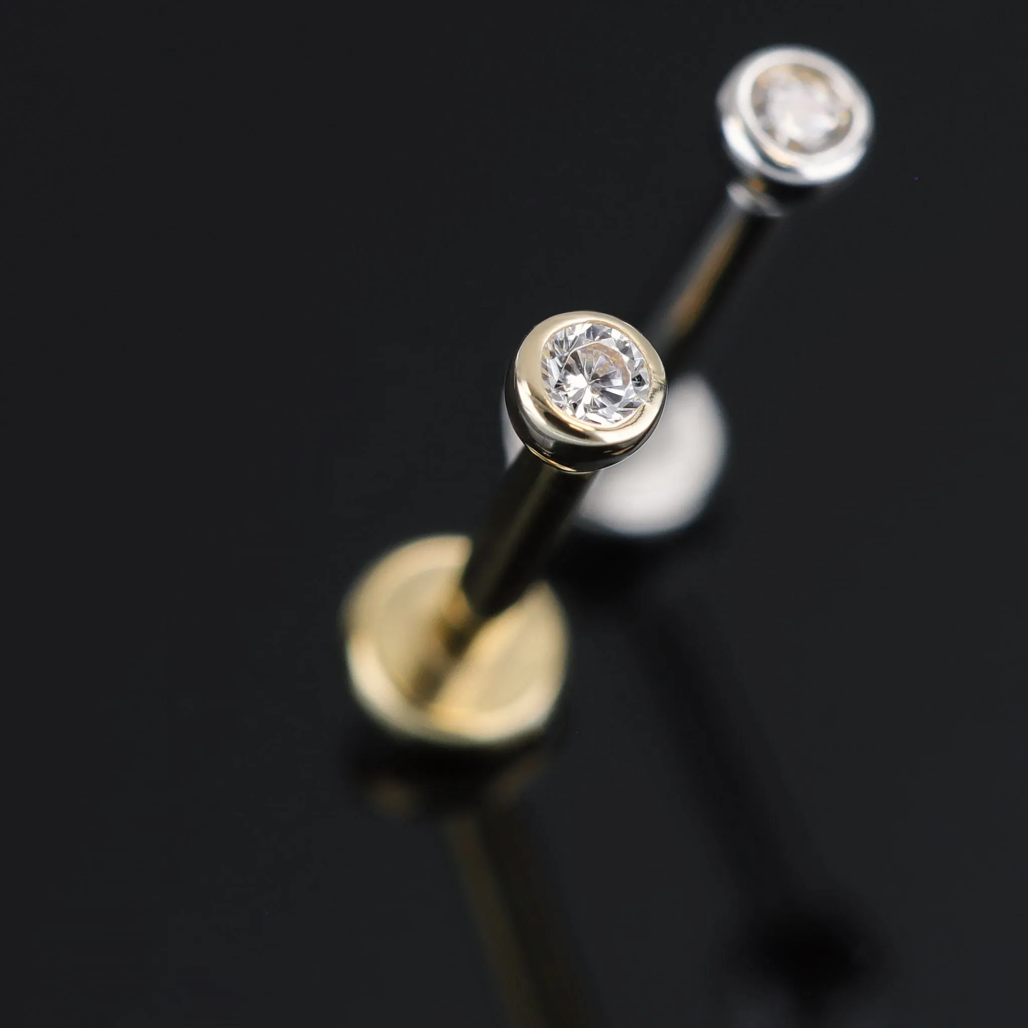14K Gold Tiny 2mm Bezel CZ Flat Back Stud