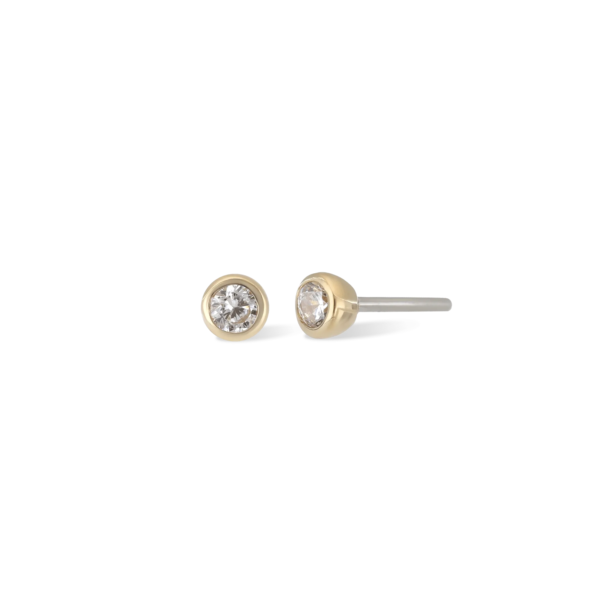 14K Gold Tiny 2mm Bezel CZ Flat Back Stud