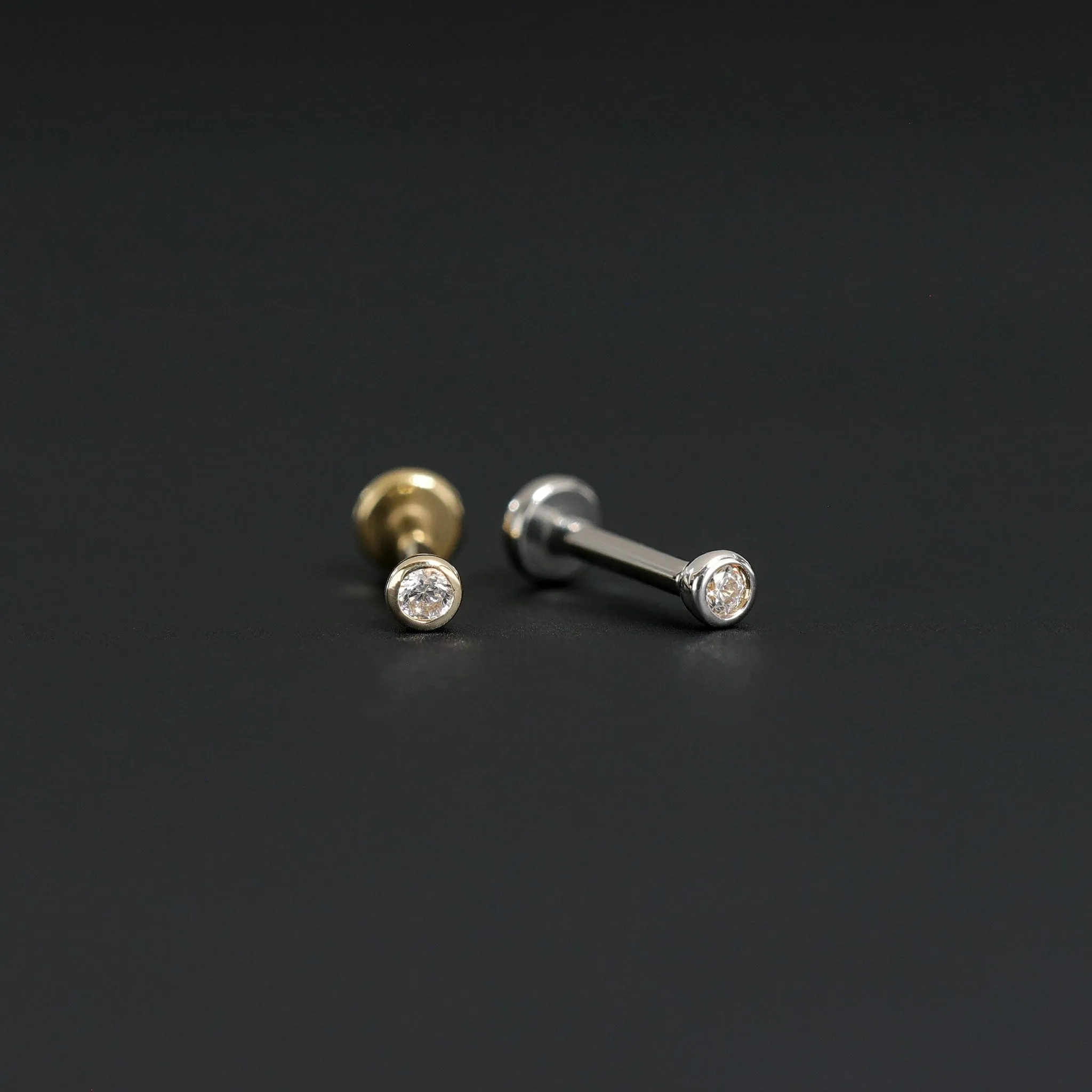 14K Gold Tiny 2mm Bezel CZ Flat Back Stud