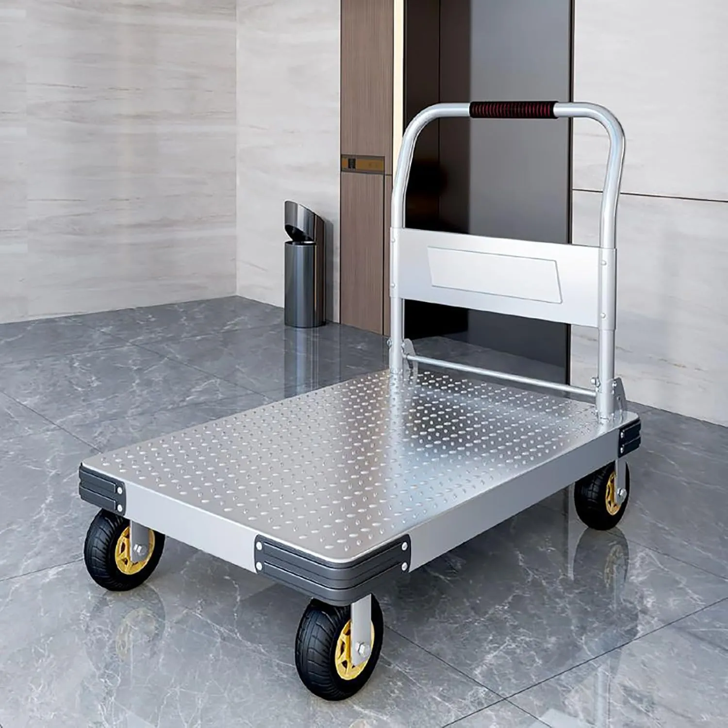 150kg-300kg Folding Platform Trolley, 4-Wheel Aluminium Rolling Trolley Flat Trolley, Foldable Handbag Trolley for Easy Transportation(Size:60 * 40)
