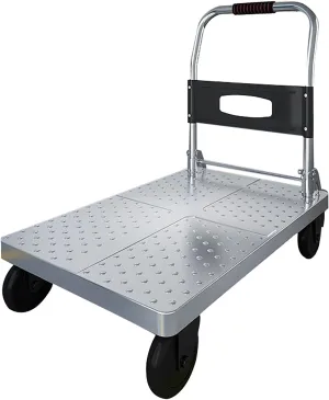 150kg-300kg Folding Platform Trolley, 4-Wheel Aluminium Rolling Trolley Flat Trolley, Foldable Handbag Trolley for Easy Transportation(Size:60 * 40)