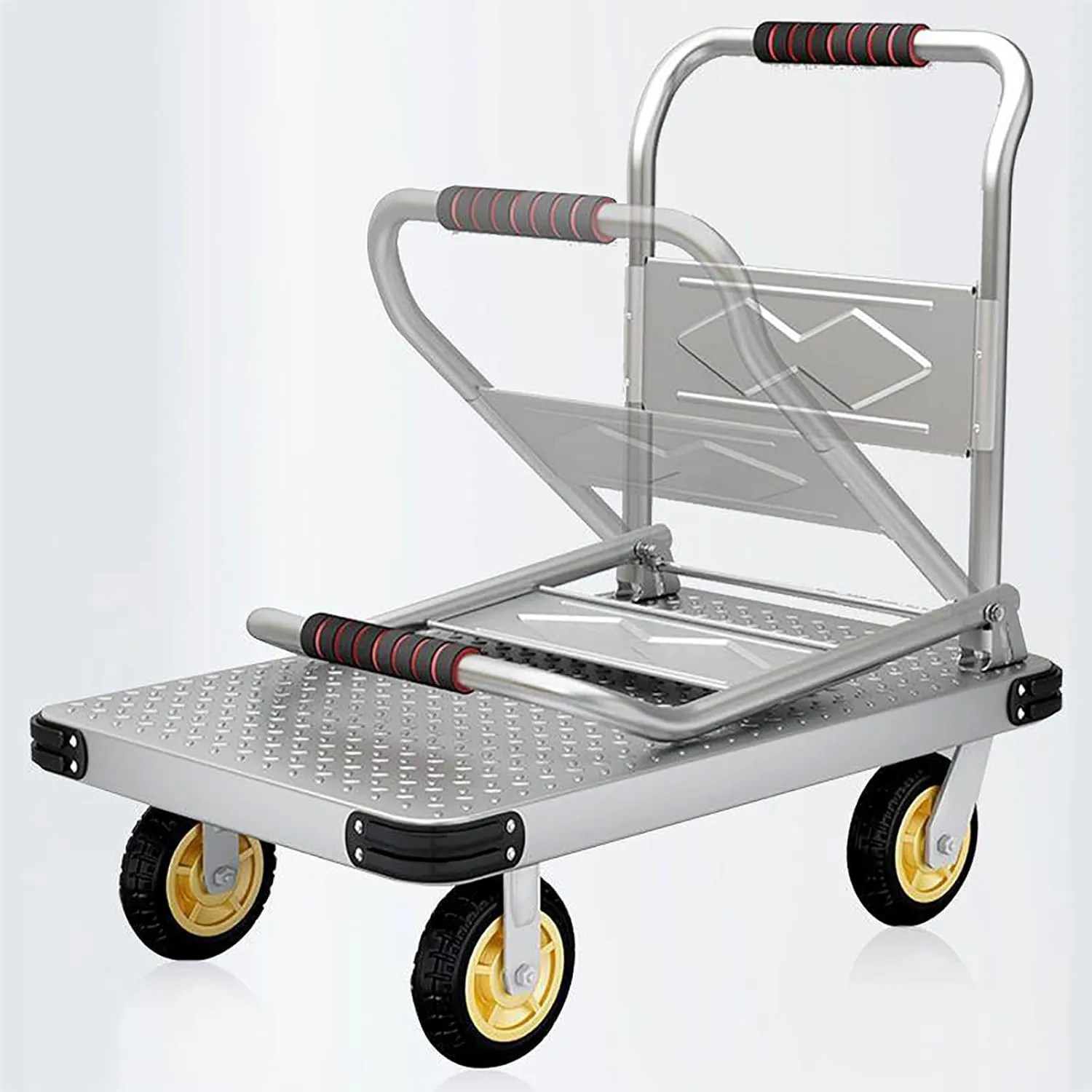 150kg-300kg Folding Platform Trolley, 4-Wheel Aluminium Rolling Trolley Flat Trolley, Foldable Handbag Trolley for Easy Transportation(Size:60 * 40)