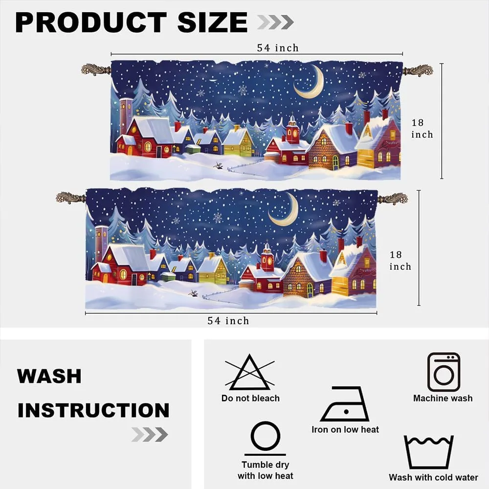 2 Panels Cabin Jungle Pine Tree Curtain Valance for Windows, Fantasy Starry Moon Town Rod Pocket Short Window Treatment Decor Drapes for Kitchen, Bathroom, 54" X 18"
