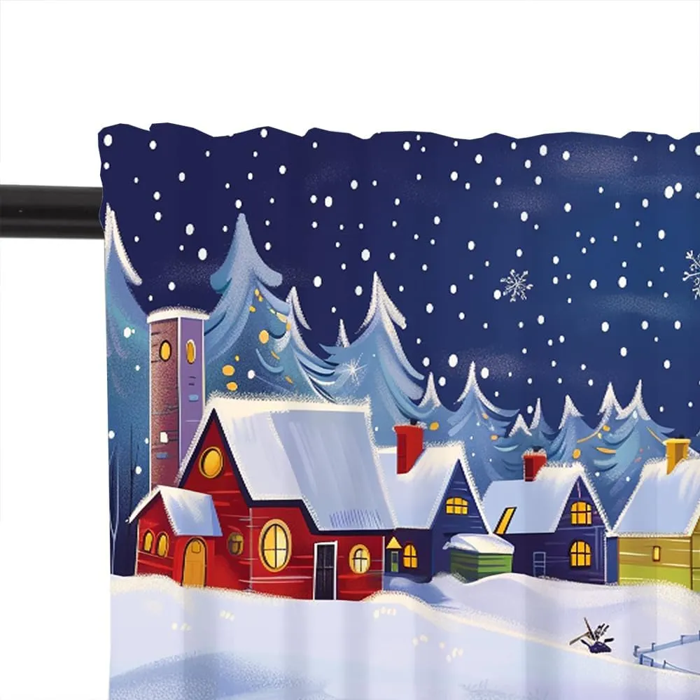 2 Panels Cabin Jungle Pine Tree Curtain Valance for Windows, Fantasy Starry Moon Town Rod Pocket Short Window Treatment Decor Drapes for Kitchen, Bathroom, 54" X 18"