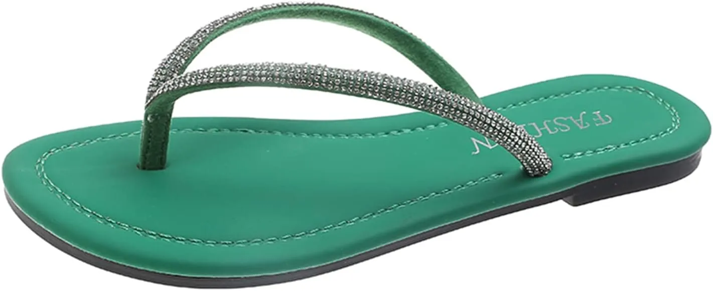 2025 Flip Flops Thong Sandals Women's Rhinestone Slippers Stylish Beach Resort Flat Sandal Slides Fashion Footwear