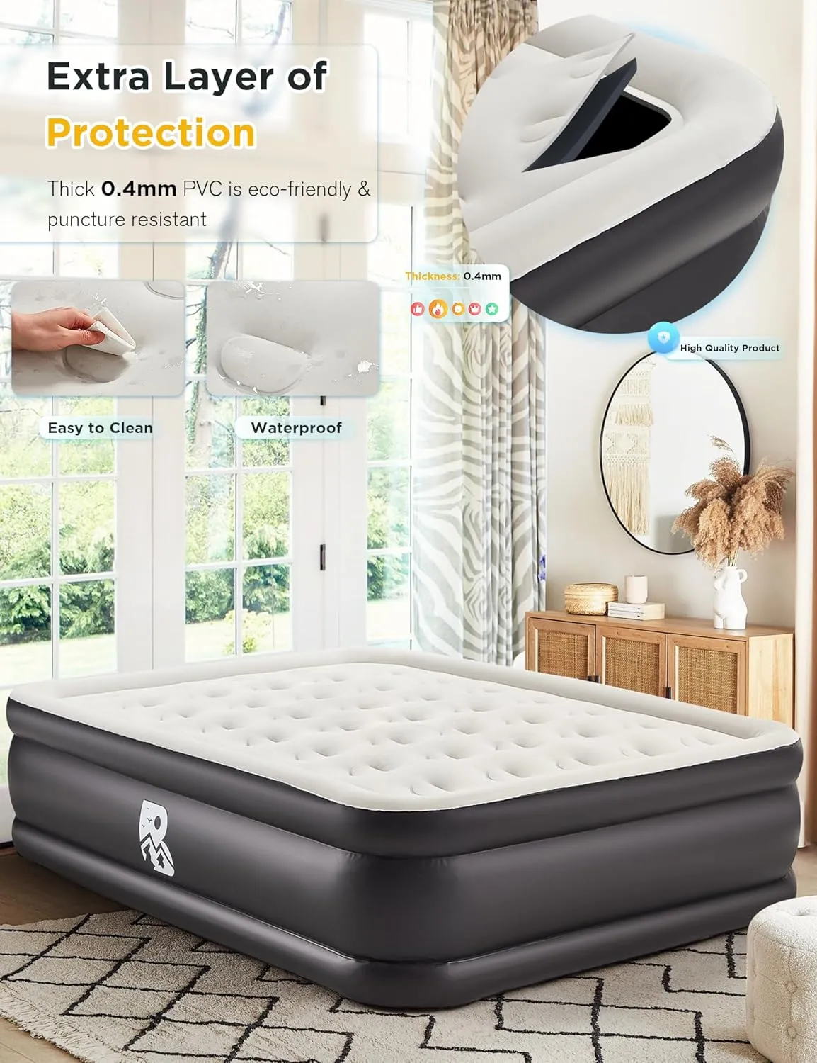 20" Queen Size Air Mattress with Built-in Pump - 2-Minute Setup, No Odd Smell, Supports 600 lbs - Perfect for Camping, Guests & Home Use - Includes Storage Bag