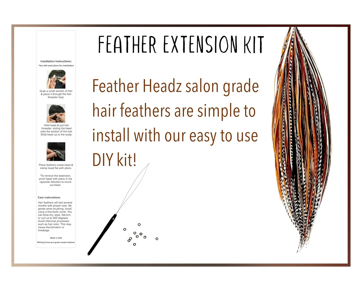 21 Natural Color Hair Feathers - 7”- 12” Long - Feathers for Hair Extension, Natural Hair Extension DIY Kit - Eye-Catching Design - 20 Micro-link Beads - 100% Real Rooster Feathers