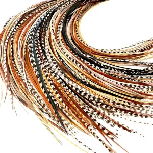 21 Natural Color Hair Feathers - 7”- 12” Long - Feathers for Hair Extension, Natural Hair Extension DIY Kit - Eye-Catching Design - 20 Micro-link Beads - 100% Real Rooster Feathers