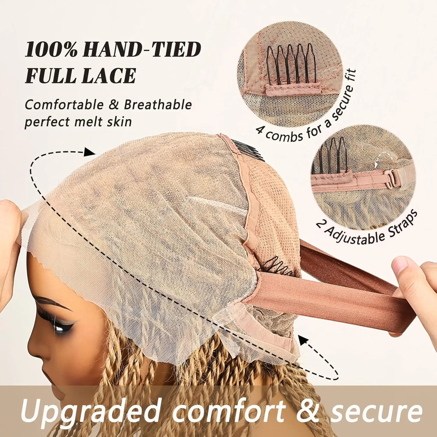30 Inch Boho Braided Wigs for Black Women Knotless Boho island Twist Wig Single Full Lace Square Box Honey Blonde Braids Wig Pre Plucked with Baby Hair Beginner Friendly