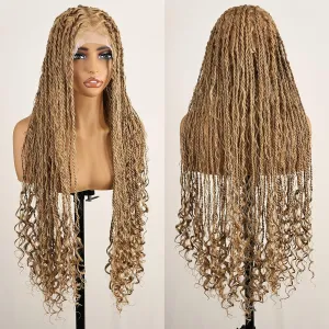 30 Inch Boho Braided Wigs for Black Women Knotless Boho island Twist Wig Single Full Lace Square Box Honey Blonde Braids Wig Pre Plucked with Baby Hair Beginner Friendly