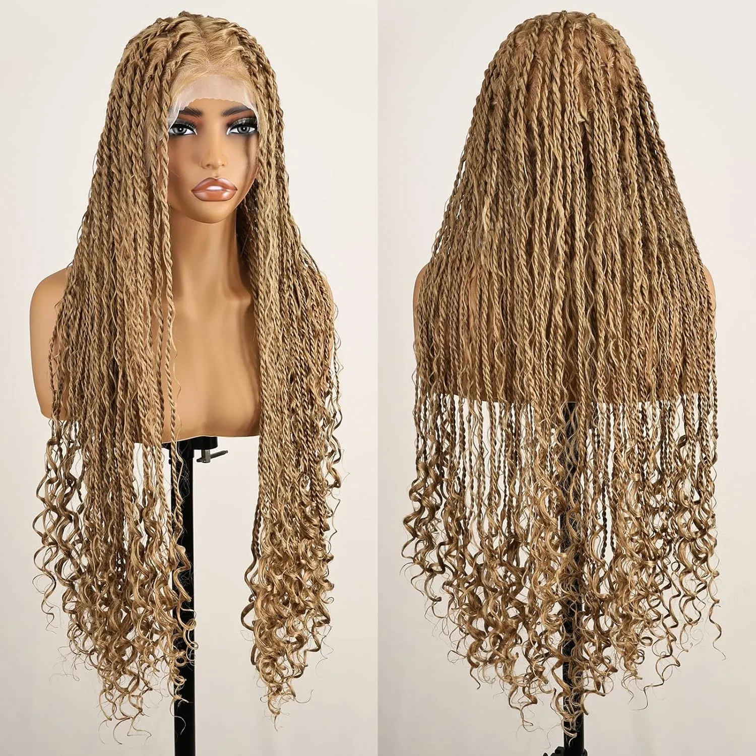 30 Inch Boho Braided Wigs for Black Women Knotless Boho island Twist Wig Single Full Lace Square Box Honey Blonde Braids Wig Pre Plucked with Baby Hair Beginner Friendly