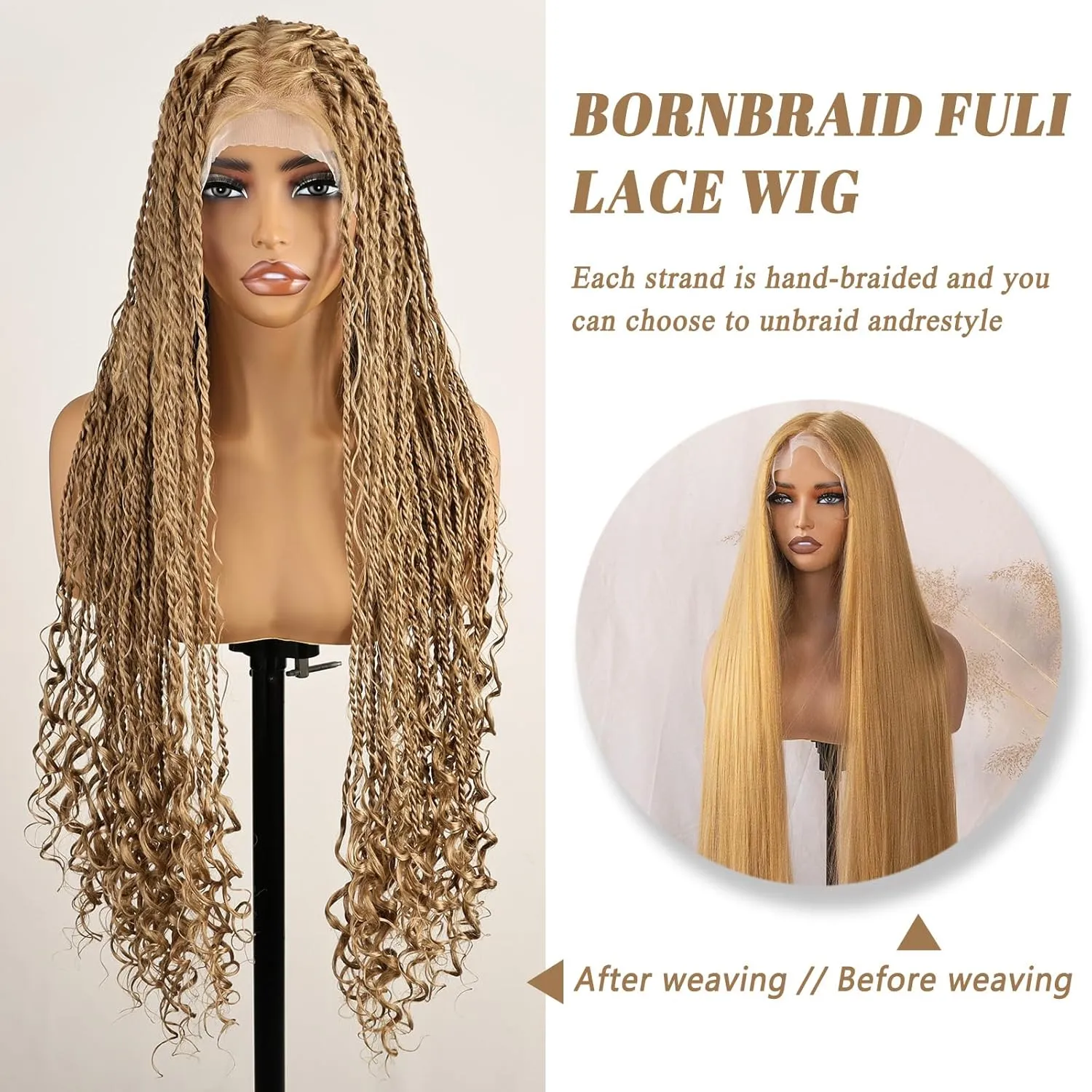 30 Inch Boho Braided Wigs for Black Women Knotless Boho island Twist Wig Single Full Lace Square Box Honey Blonde Braids Wig Pre Plucked with Baby Hair Beginner Friendly