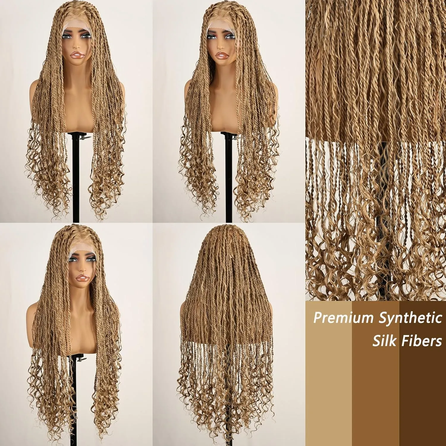 30 Inch Boho Braided Wigs for Black Women Knotless Boho island Twist Wig Single Full Lace Square Box Honey Blonde Braids Wig Pre Plucked with Baby Hair Beginner Friendly