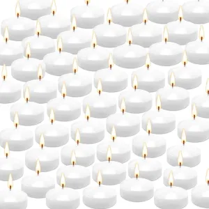 50 Pack of 2-Inch White Floating Candles - Ideal for Weddings, Home Décor, Spa Baths, and Romantic Settings.