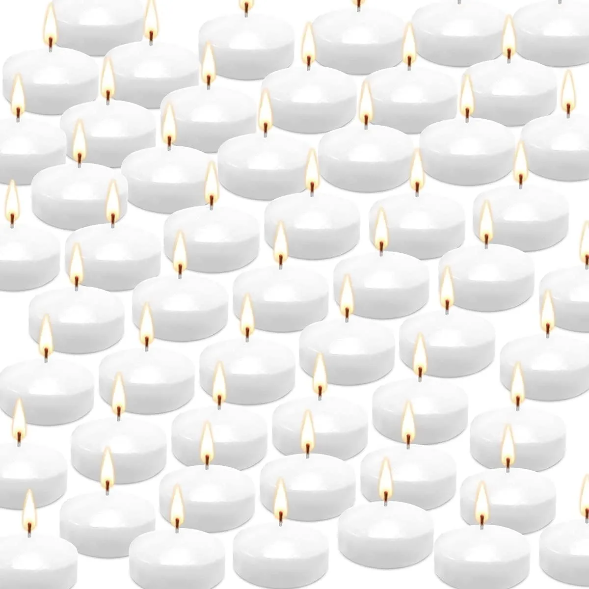 50 Pack of 2-Inch White Floating Candles - Ideal for Weddings, Home Décor, Spa Baths, and Romantic Settings.