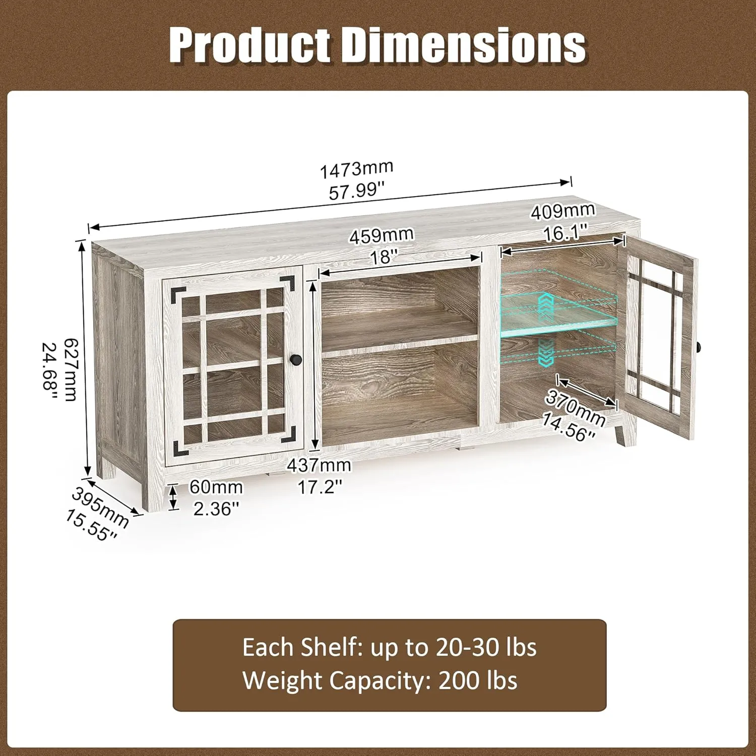 58'' TV Stand, Entertainment Center for Living Room, Media Console Table with Open Shelf Cabinet, Fit TVs up to 60 Inches