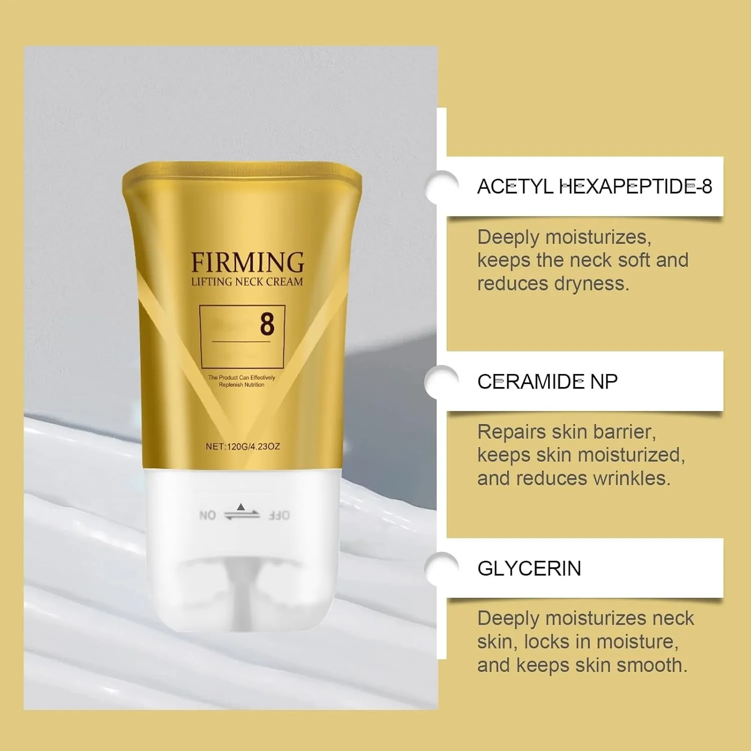 8ha Neck Firming Cream, 8 Firming Neck Cream, Tighten and Lift NeckCream with Firming Roller,Neck Firming Cream Tightening Lifting Sagging Skin (1)