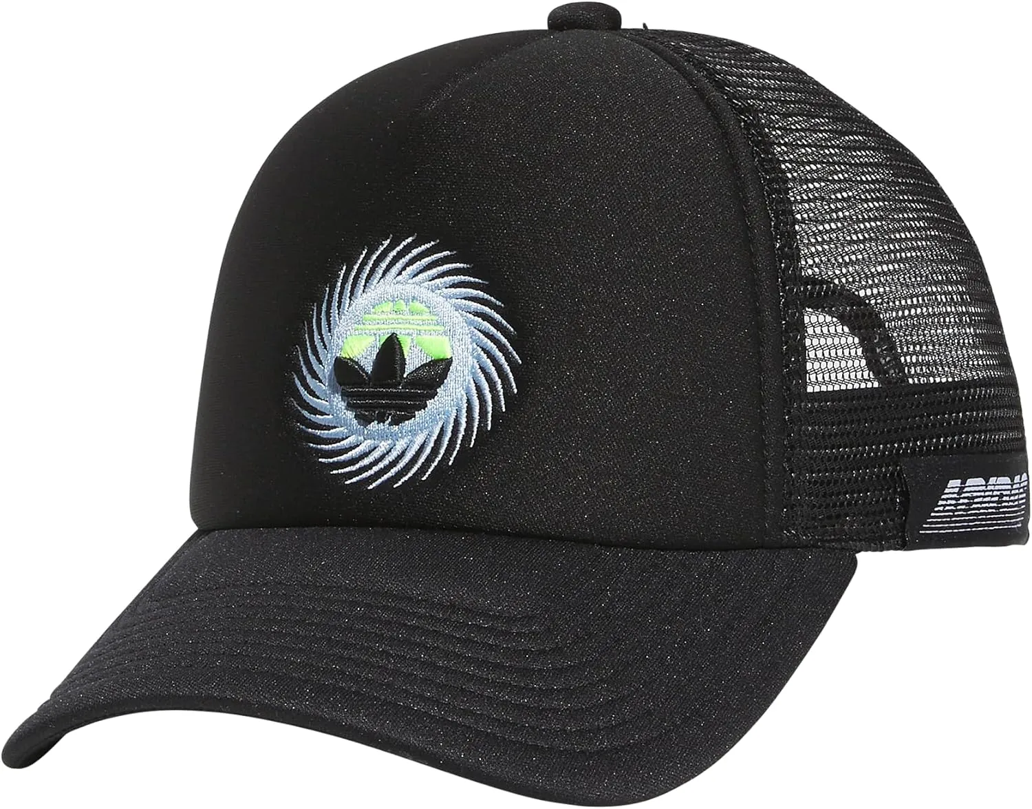 adidas Originals Boys' Youth Trefoil Spin Trucker, Black/Clear Sky Blue/Lucid Lemon Yellow, One Size
