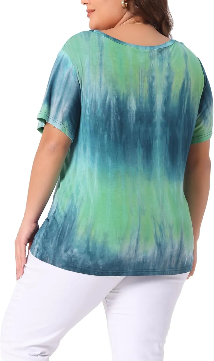 Agnes Orinda Plus Size Blouse for Women Round Neck Short Sleeve T-Shirts Rainbow Tie Dye Tee Tops