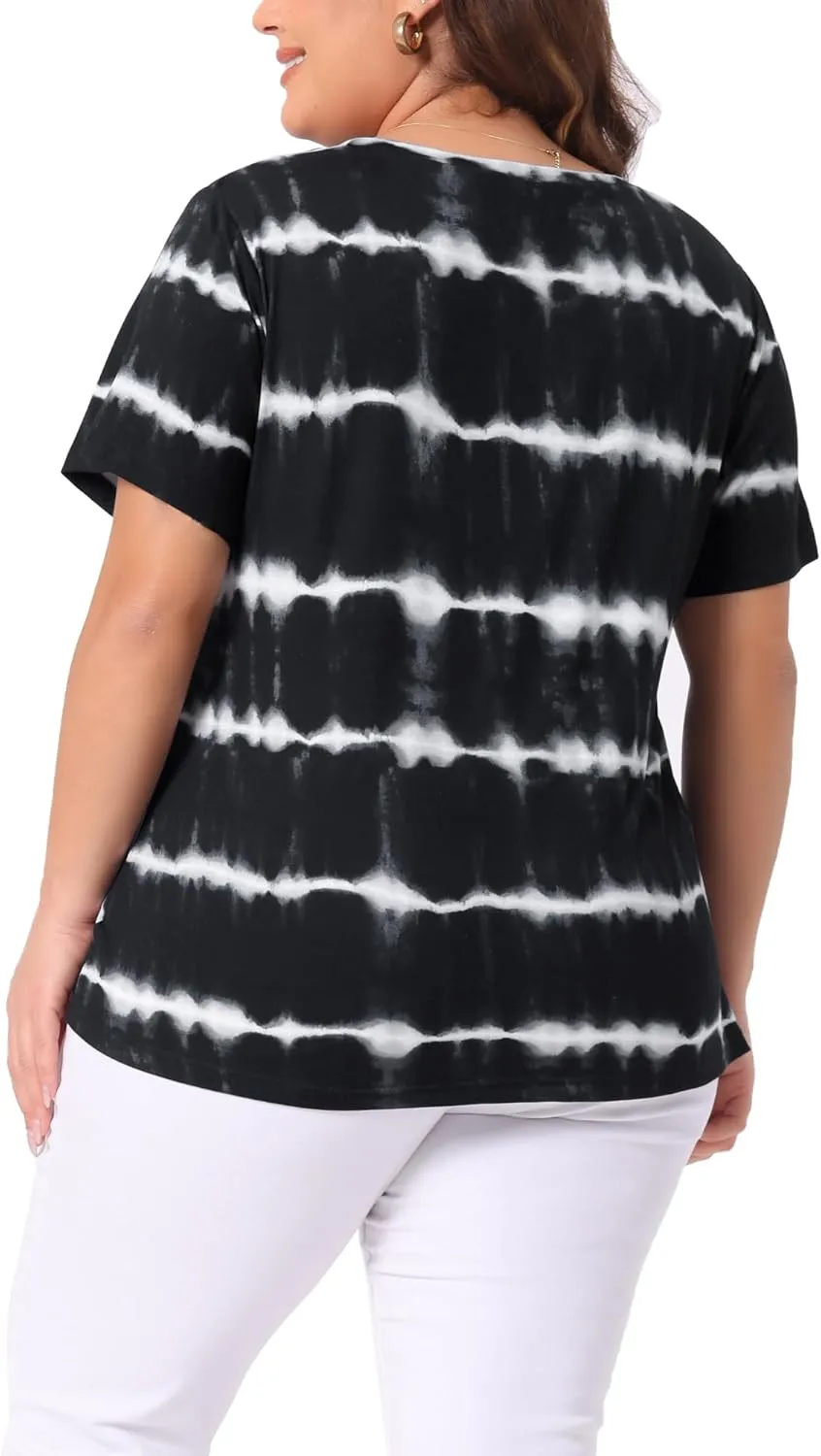 Agnes Orinda Plus Size Blouse for Women Round Neck Short Sleeve T-Shirts Rainbow Tie Dye Tee Tops