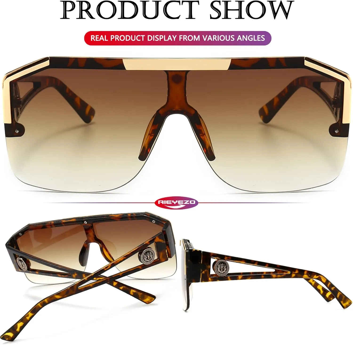 AIEYEZO Square Oversized Sunglasses Flat Top Shield Sun Glasses for Men Women One Lens Square Shades