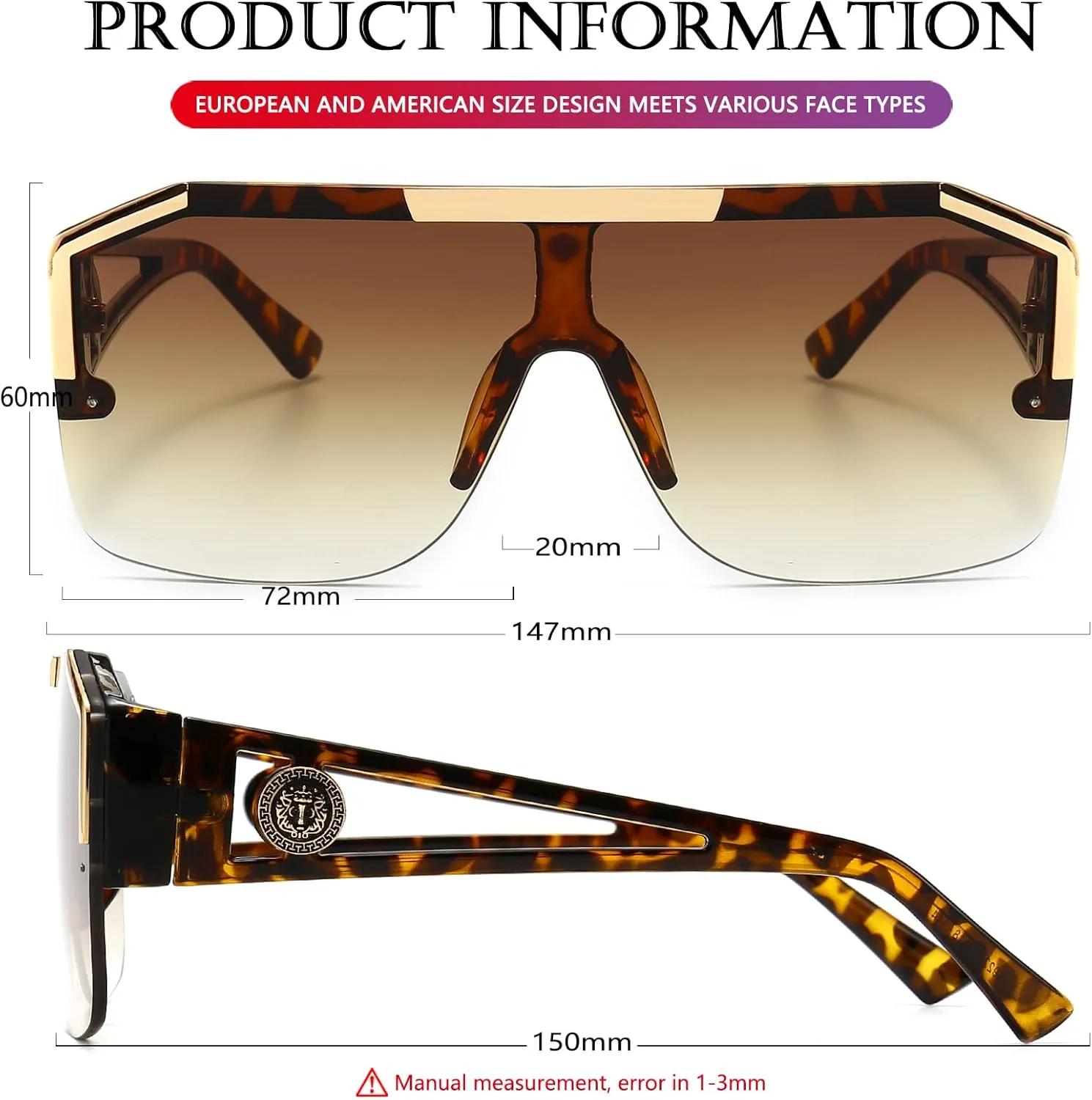 AIEYEZO Square Oversized Sunglasses Flat Top Shield Sun Glasses for Men Women One Lens Square Shades