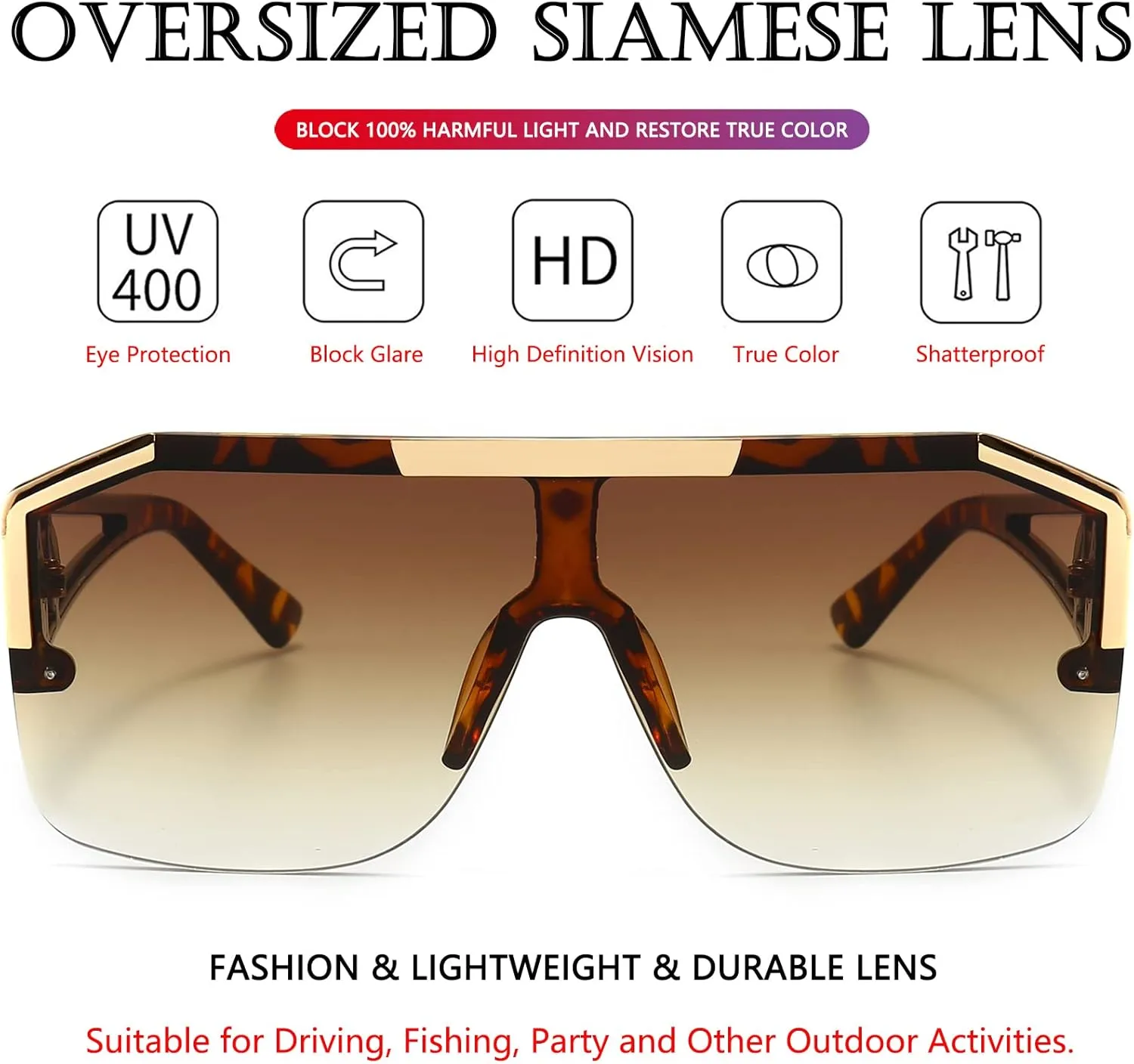 AIEYEZO Square Oversized Sunglasses Flat Top Shield Sun Glasses for Men Women One Lens Square Shades