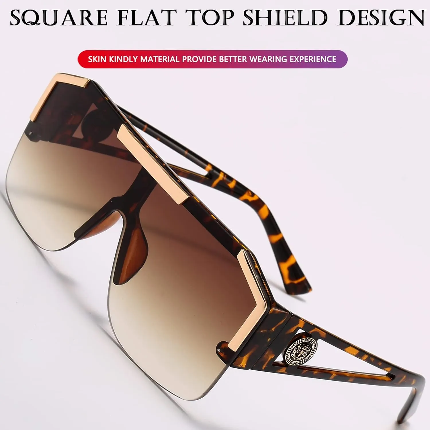 AIEYEZO Square Oversized Sunglasses Flat Top Shield Sun Glasses for Men Women One Lens Square Shades