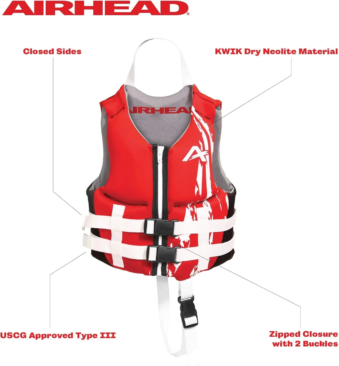 Airhead Children's Swoosh Kwik-Dry Neolite Life Jacket, US Coast Goard Approved Type III Life Jacket, Fits Children 30-50lbs