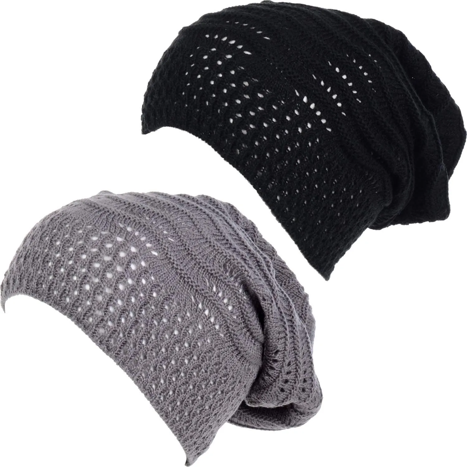 an Adult Slouchy Beanie Hat Open Weave Crochet Mesh Light Fashion Baggy Cap
