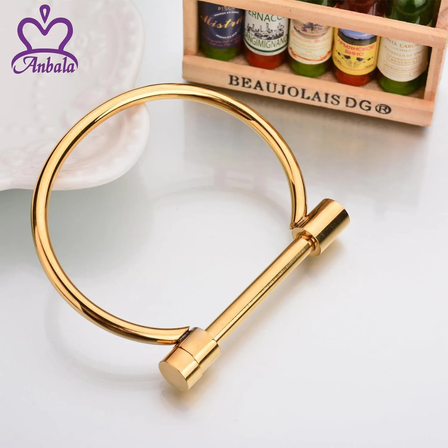 ANBALA Stylish Titanium Steel D Shape Bar Screw and Shackle Cuff Bangle Bracelet for Unisex
