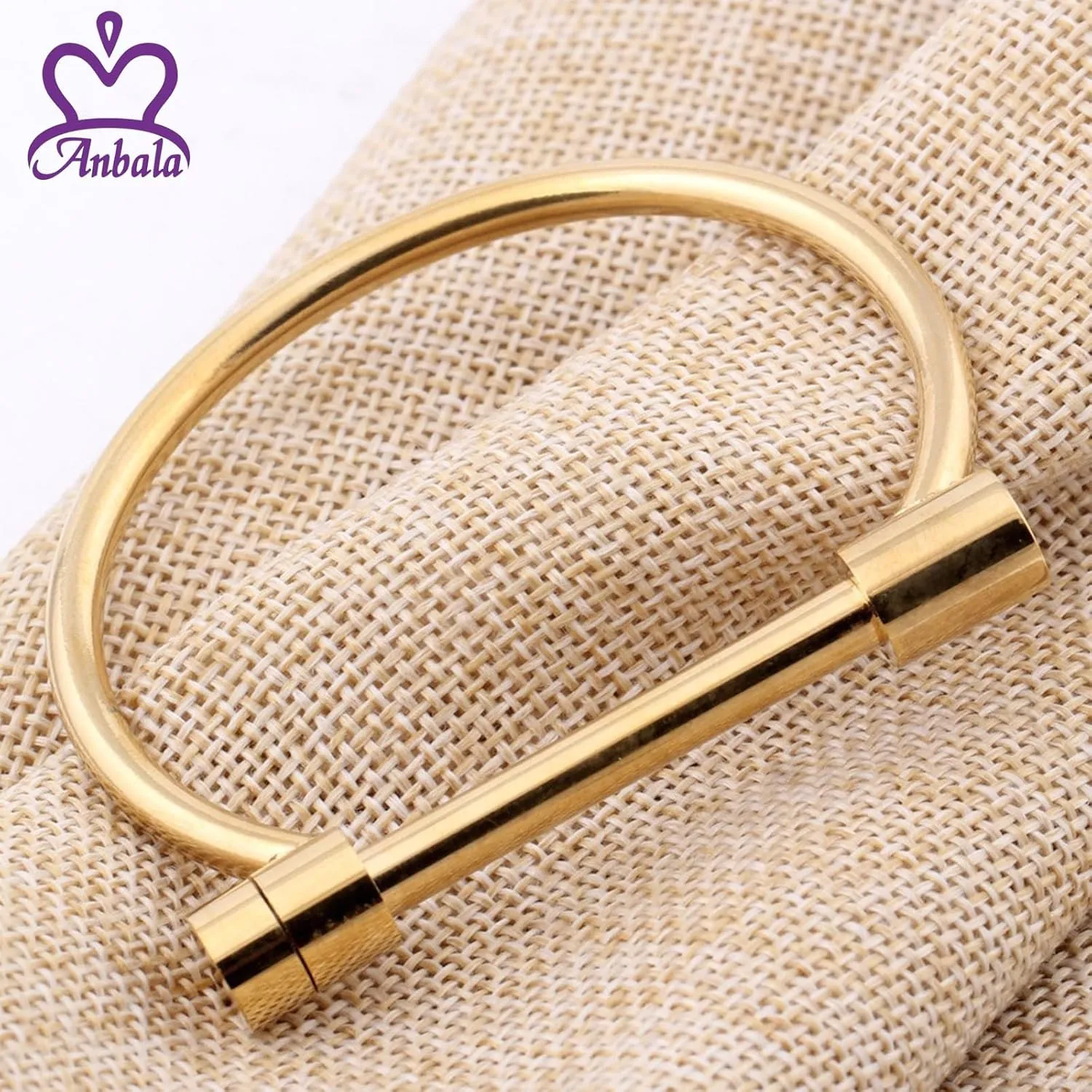 ANBALA Stylish Titanium Steel D Shape Bar Screw and Shackle Cuff Bangle Bracelet for Unisex