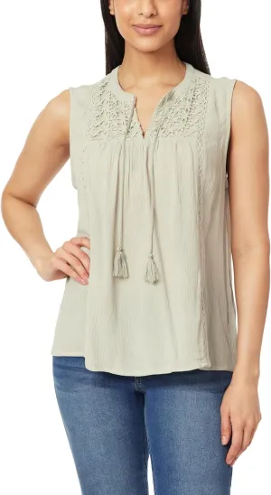 Angels Forever Young Women's Tatum Sleeveless Lightweight Top with Crochet