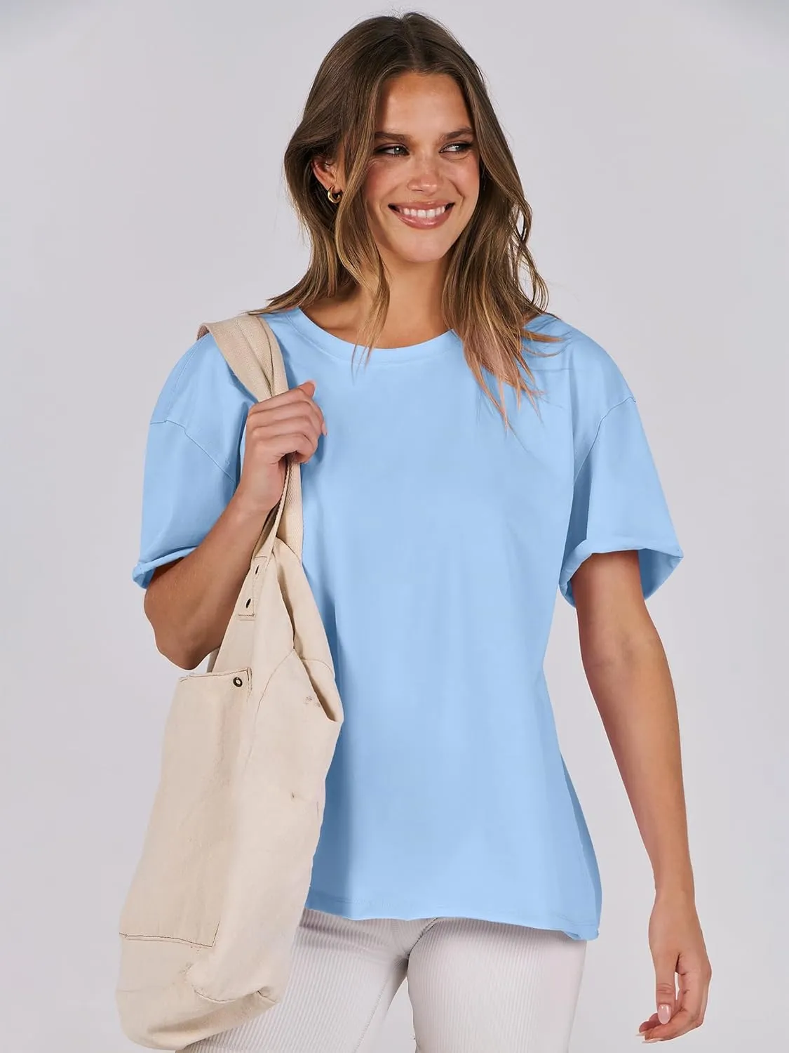ANRABESS Womens Tops Oversized T Shirts Loose Fit Short Sleeve Crewneck Summer Casual 2025 Trendy Boxy Tee Blouse