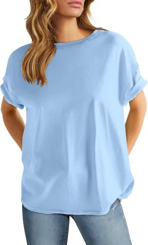 ANRABESS Womens Tops Oversized T Shirts Loose Fit Short Sleeve Crewneck Summer Casual 2025 Trendy Boxy Tee Blouse