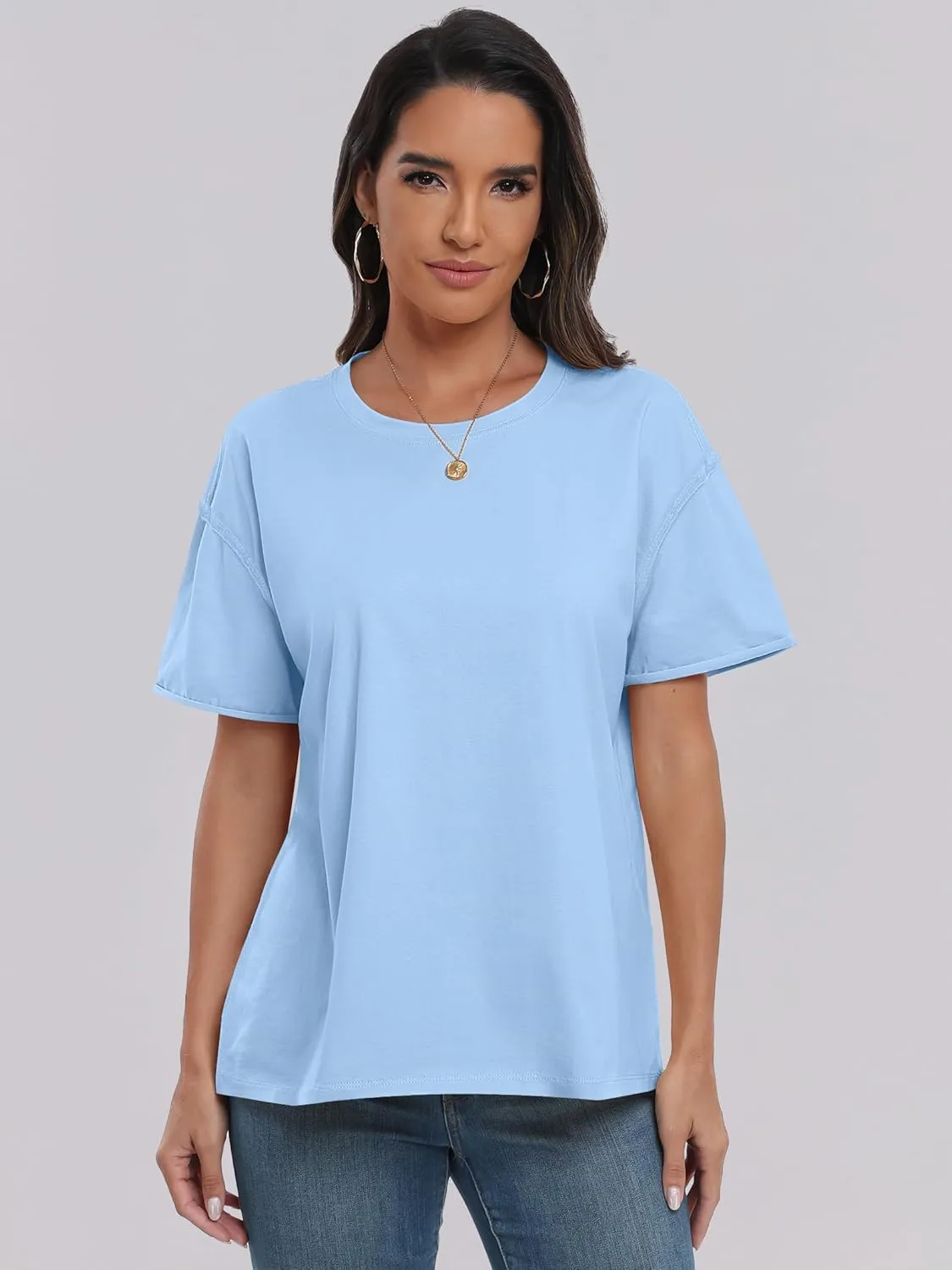 ANRABESS Womens Tops Oversized T Shirts Loose Fit Short Sleeve Crewneck Summer Casual 2025 Trendy Boxy Tee Blouse