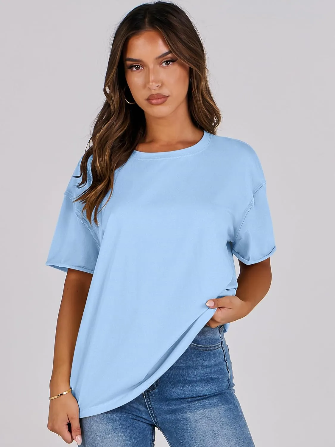 ANRABESS Womens Tops Oversized T Shirts Loose Fit Short Sleeve Crewneck Summer Casual 2025 Trendy Boxy Tee Blouse