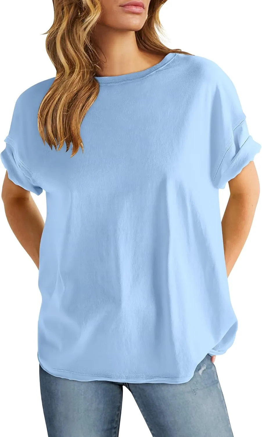 ANRABESS Womens Tops Oversized T Shirts Loose Fit Short Sleeve Crewneck Summer Casual 2025 Trendy Boxy Tee Blouse