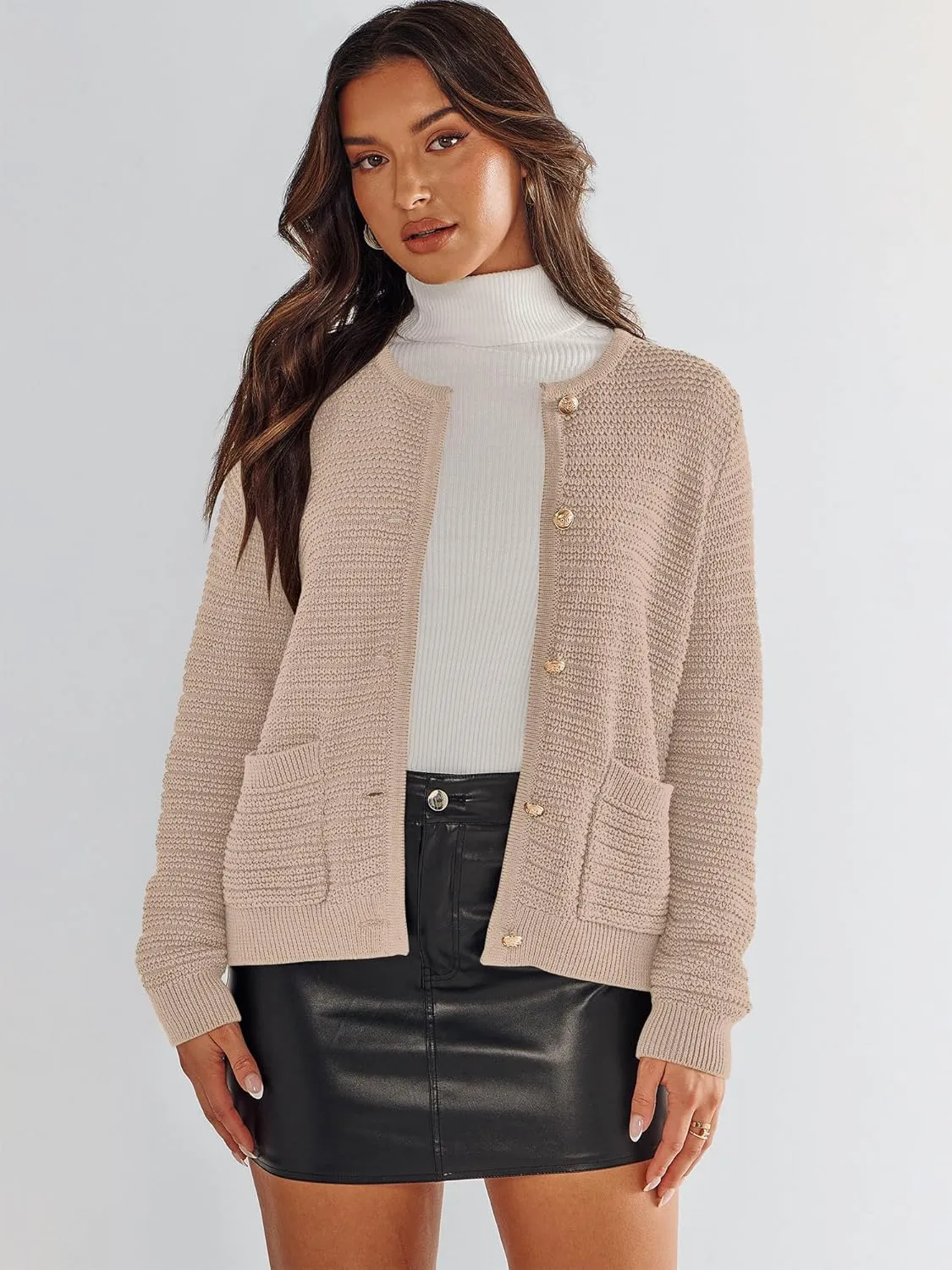 ANRABESS Women's Tweed Knit Cardigan Sweater Casual Long Sleeve Cropped Button Down Lady Jackets 2025 Spring Fashion Outwear
