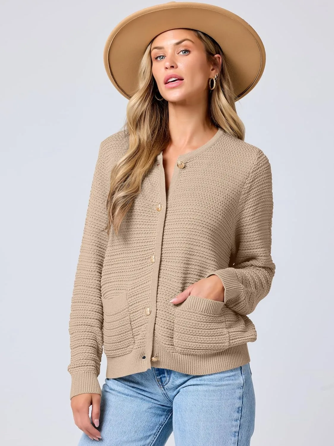 ANRABESS Women's Tweed Knit Cardigan Sweater Casual Long Sleeve Cropped Button Down Lady Jackets 2025 Spring Fashion Outwear