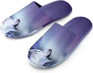 Arctic Aurora Wolf Women's Washable Cotton Slippers Comfortable House Shoes Slip on House