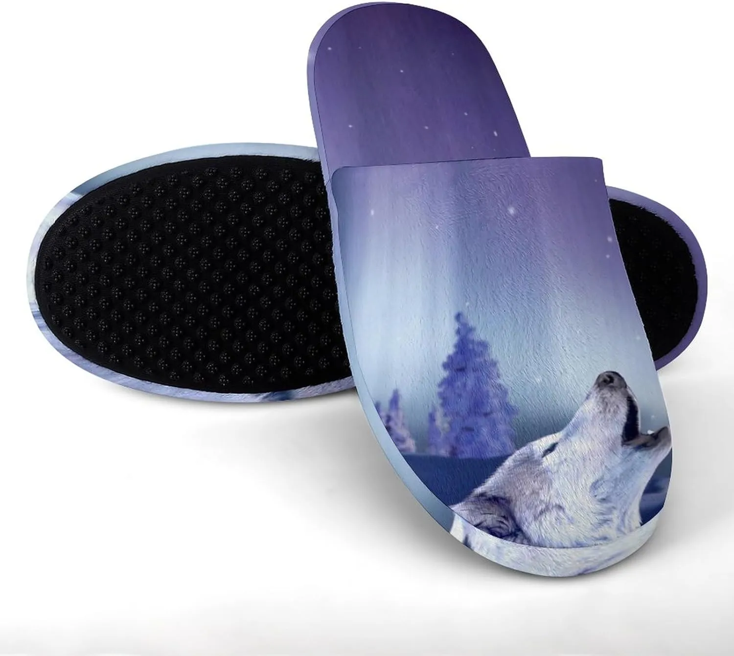 Arctic Aurora Wolf Women's Washable Cotton Slippers Comfortable House Shoes Slip on House