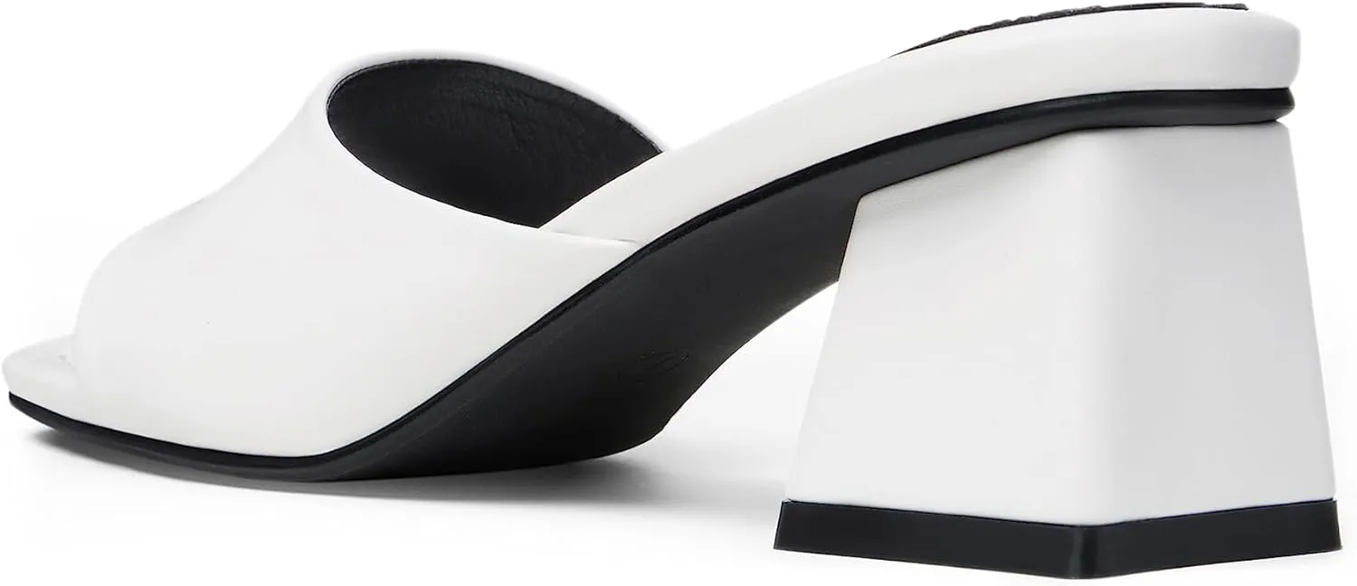 Arromic Women's Block Mule Heeled Sandals Clear Black Nude White Chunky Heels 2 Inches Square Open Toe Slip on Backless Mules Heeled Slippers Dressy Party Prom Wedding Shoes