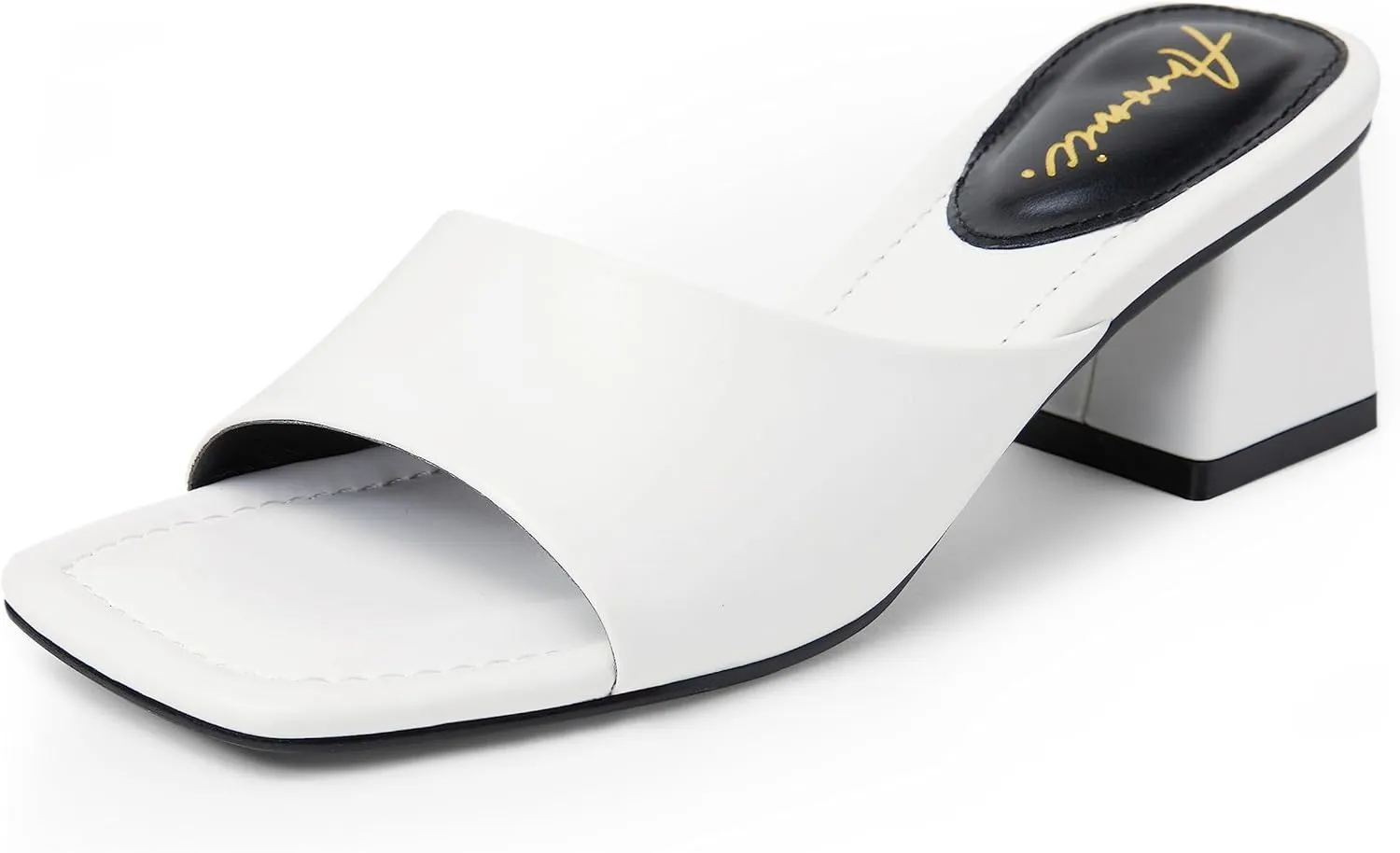 Arromic Women's Block Mule Heeled Sandals Clear Black Nude White Chunky Heels 2 Inches Square Open Toe Slip on Backless Mules Heeled Slippers Dressy Party Prom Wedding Shoes