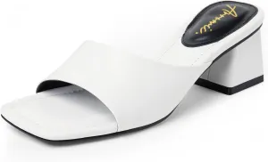 Arromic Women's Block Mule Heeled Sandals Clear Black Nude White Chunky Heels 2 Inches Square Open Toe Slip on Backless Mules Heeled Slippers Dressy Party Prom Wedding Shoes