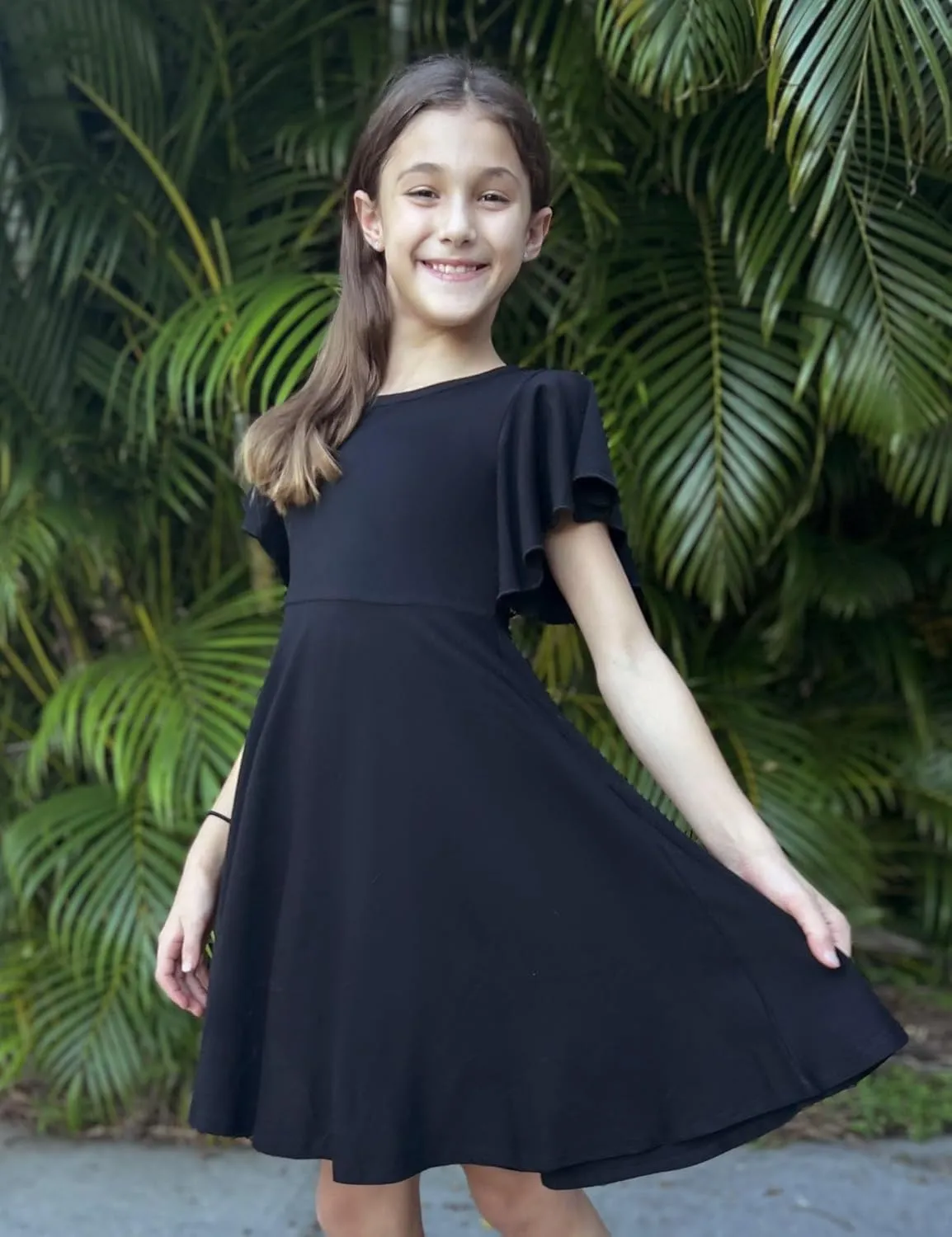 Arshiner Girl's Summer Dresses Ruffle Short Sleeve Swing Flowy Midi Casual Sundress with Pockets