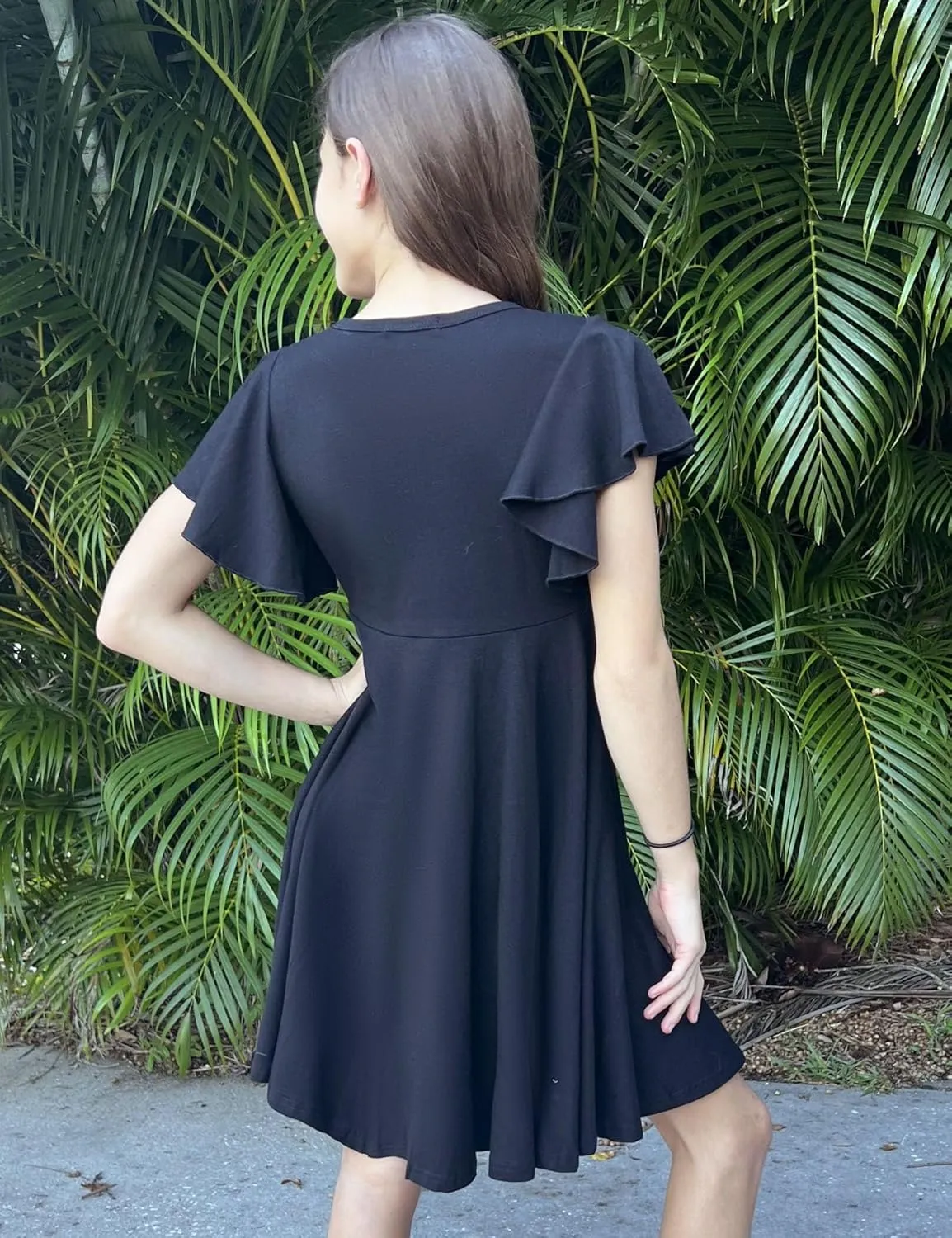 Arshiner Girl's Summer Dresses Ruffle Short Sleeve Swing Flowy Midi Casual Sundress with Pockets